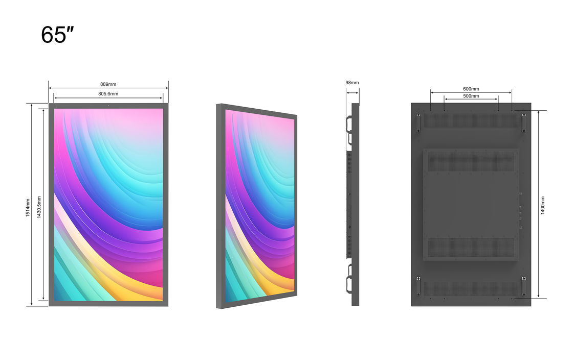 65 Inch 2500nits Hight Brightnees Outdoor LCD Display For Business ...