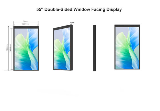 55 Inch Double Sided Window LCD Display Sunlight Readable With Ultra Quiet Cooling Fans